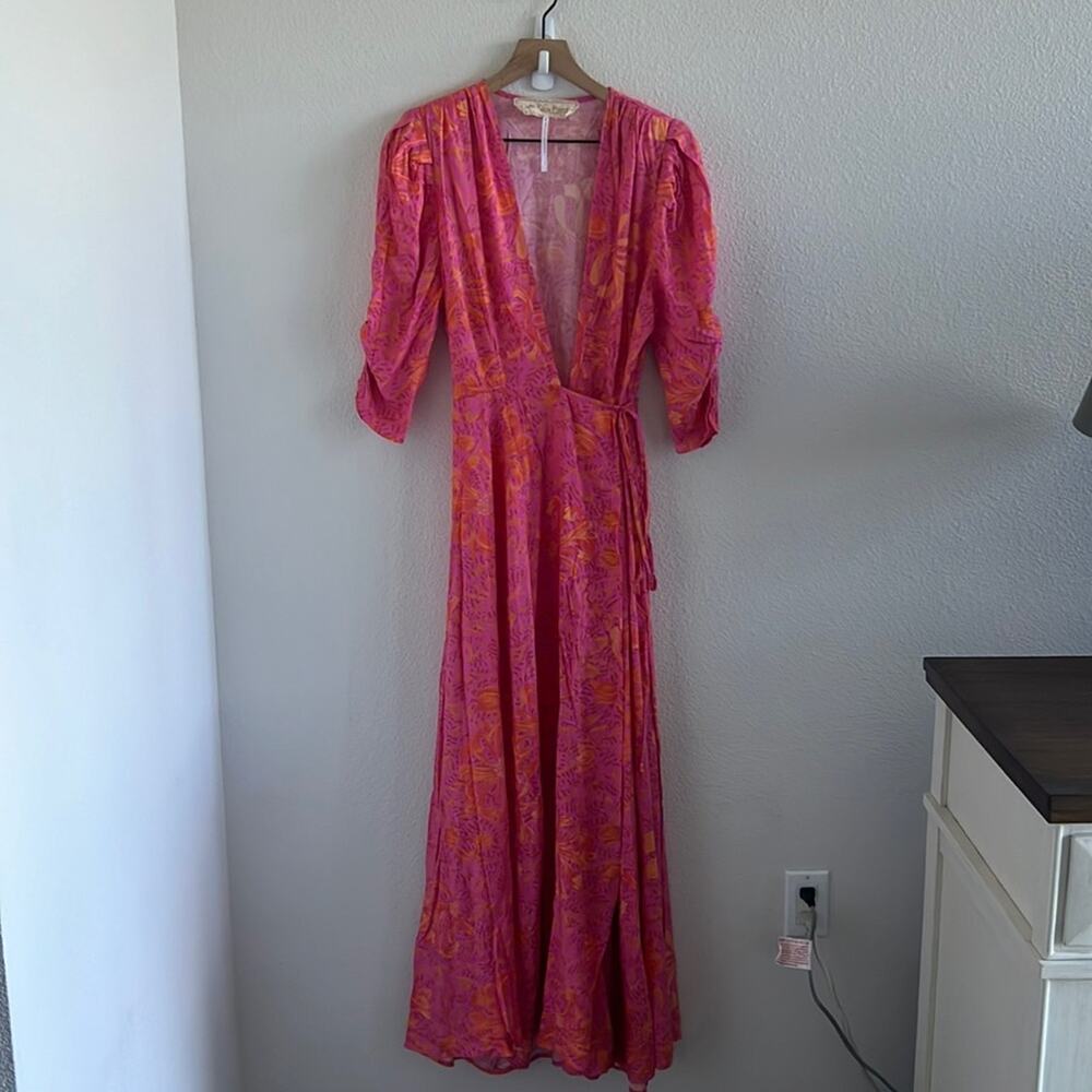 Jen's Pirate Booty Garden Party Row Maxi Wrap Dress Pink Orange Small - Picture 3 of 14